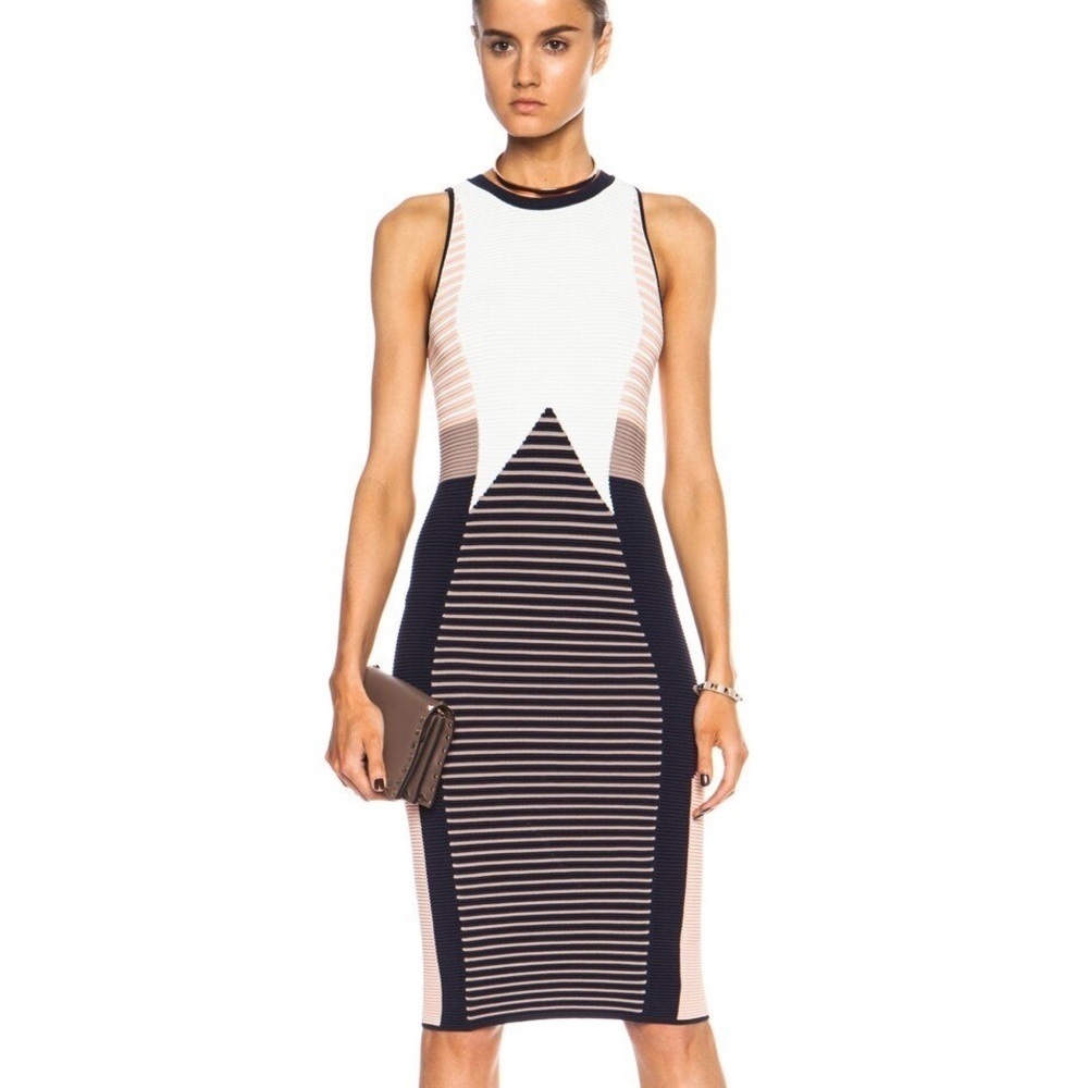 Jonathan Simkhai blue, pink and white knit midi dress - Large